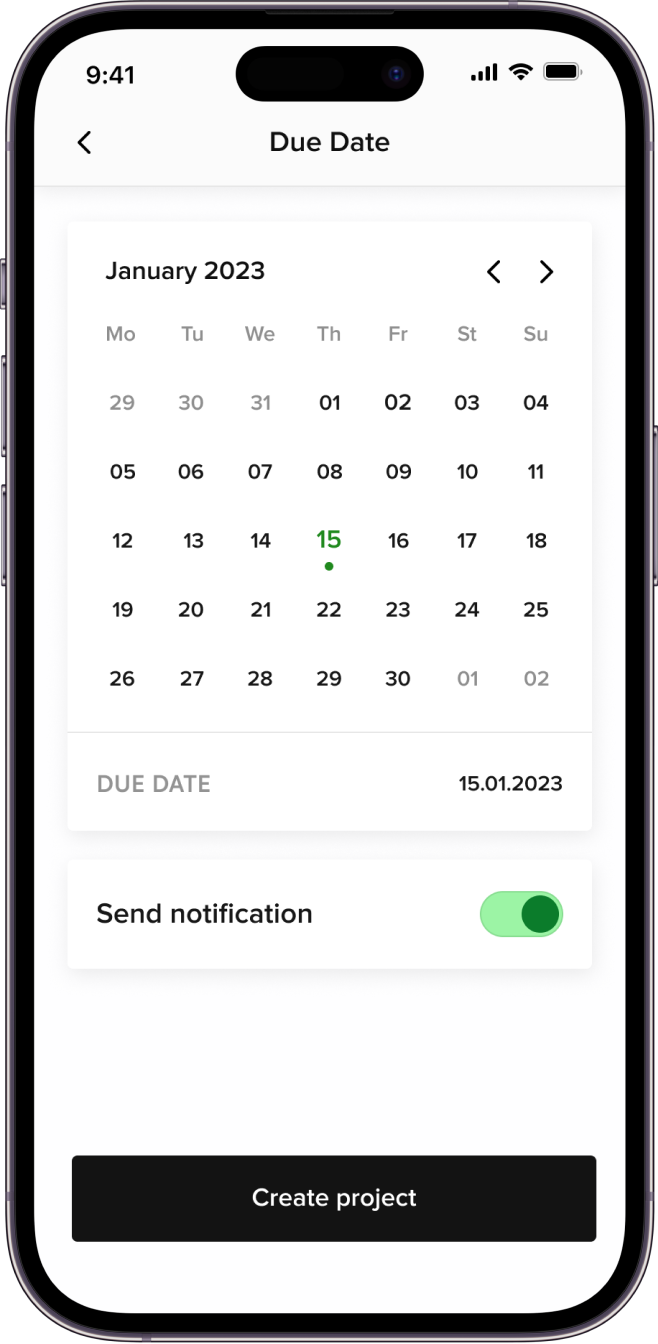 a mobile phone with opened light color calendar